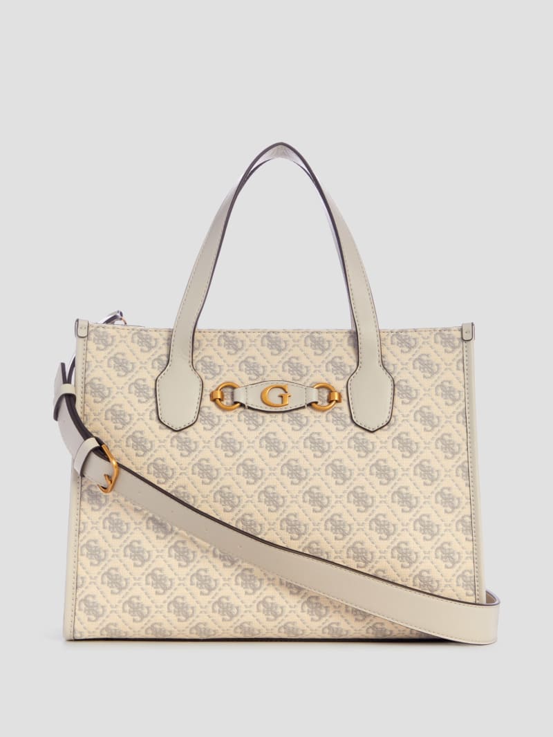 Guess Izzy Jacquard Logo Tote - Dove Logo