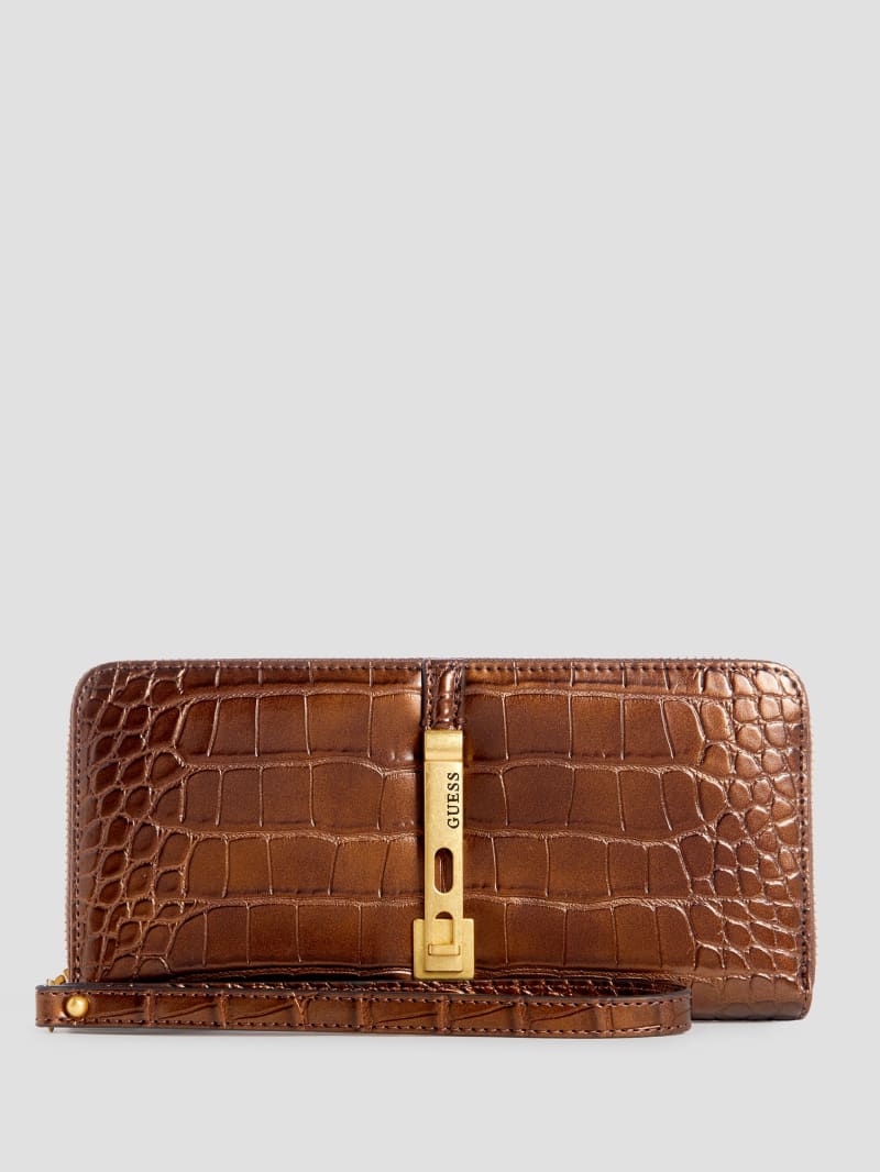 Guess James Croc Large Zip-Around Wallet - Bronze