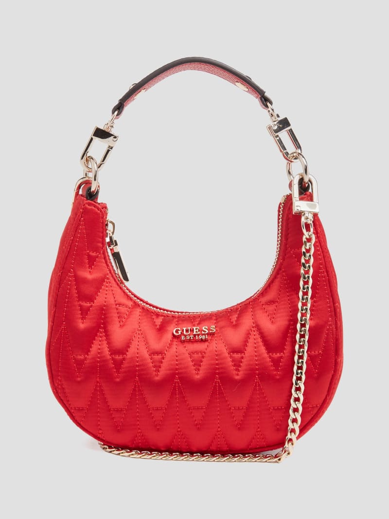 Guess Golden Rock Mini Crescent Hobo Bag - Red