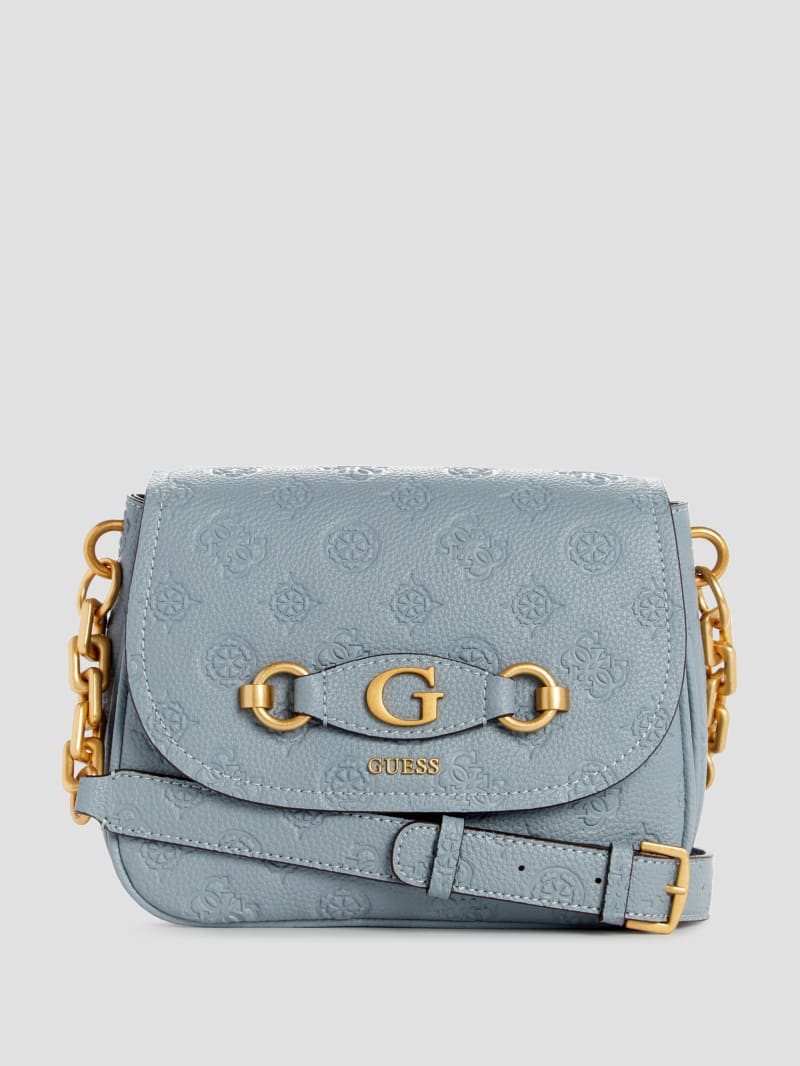 Guess Izzy Peony Tri-Compartment Flap Bag - Light Denim Logo