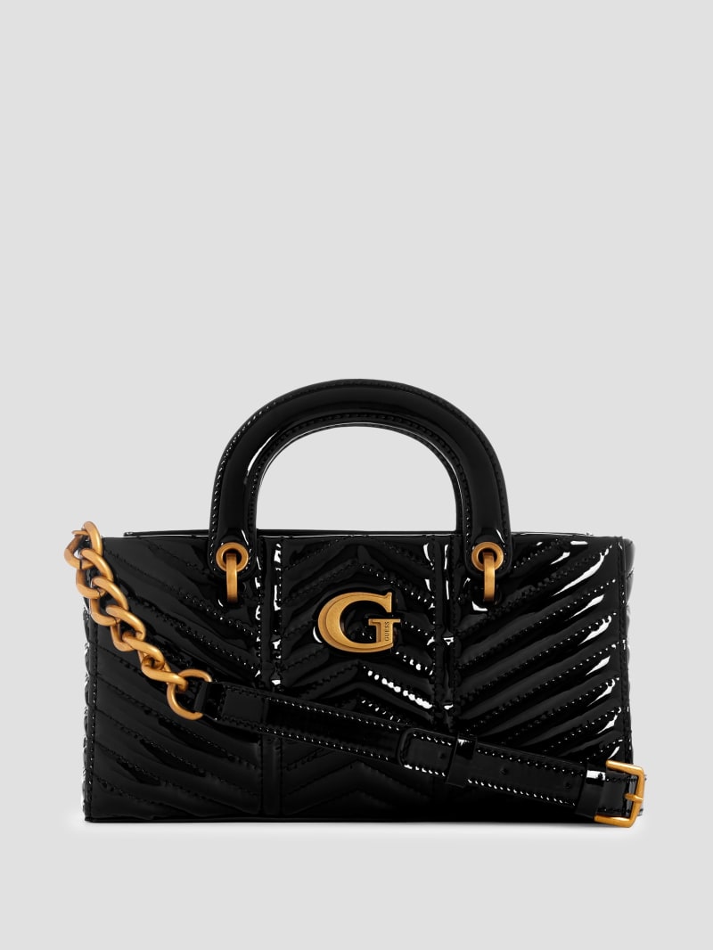 Guess Lovide Patent Mini Satchel - Black Floral Print