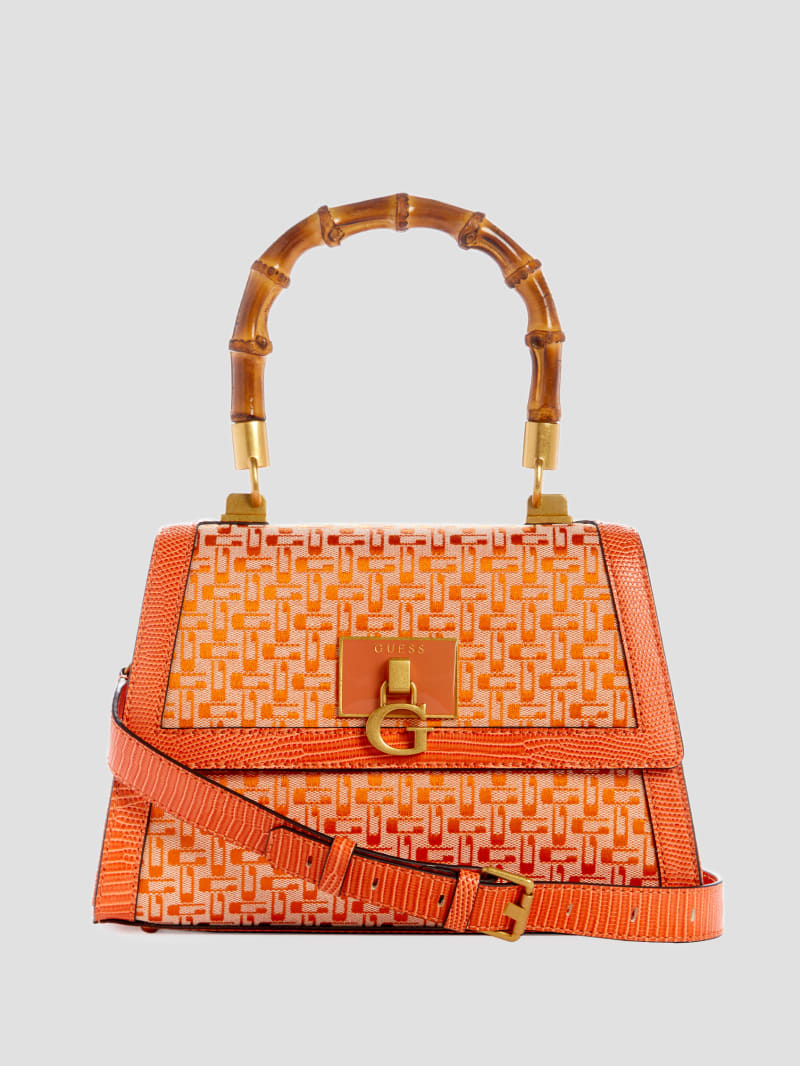 Guess Stephi Bamboo Fold-Over Satchel - Orange Logo