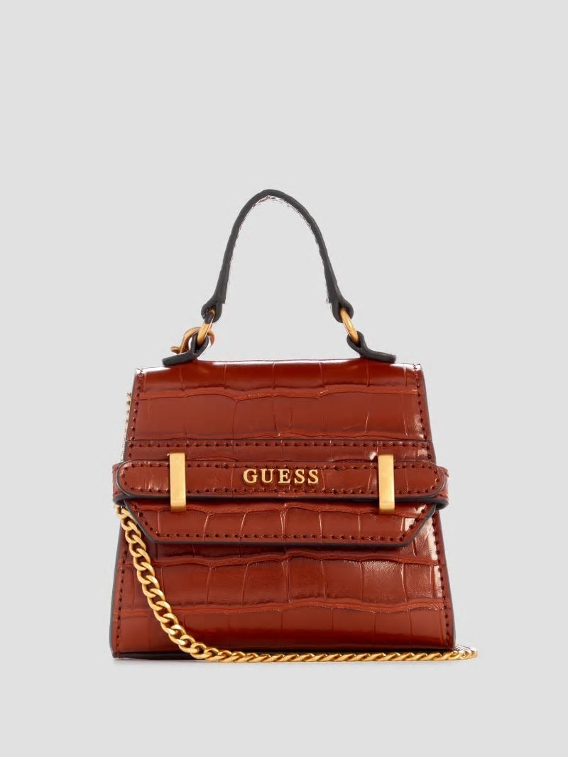 Guess Sestri Crocodile-Embossed Mini Crossbody - Cognac