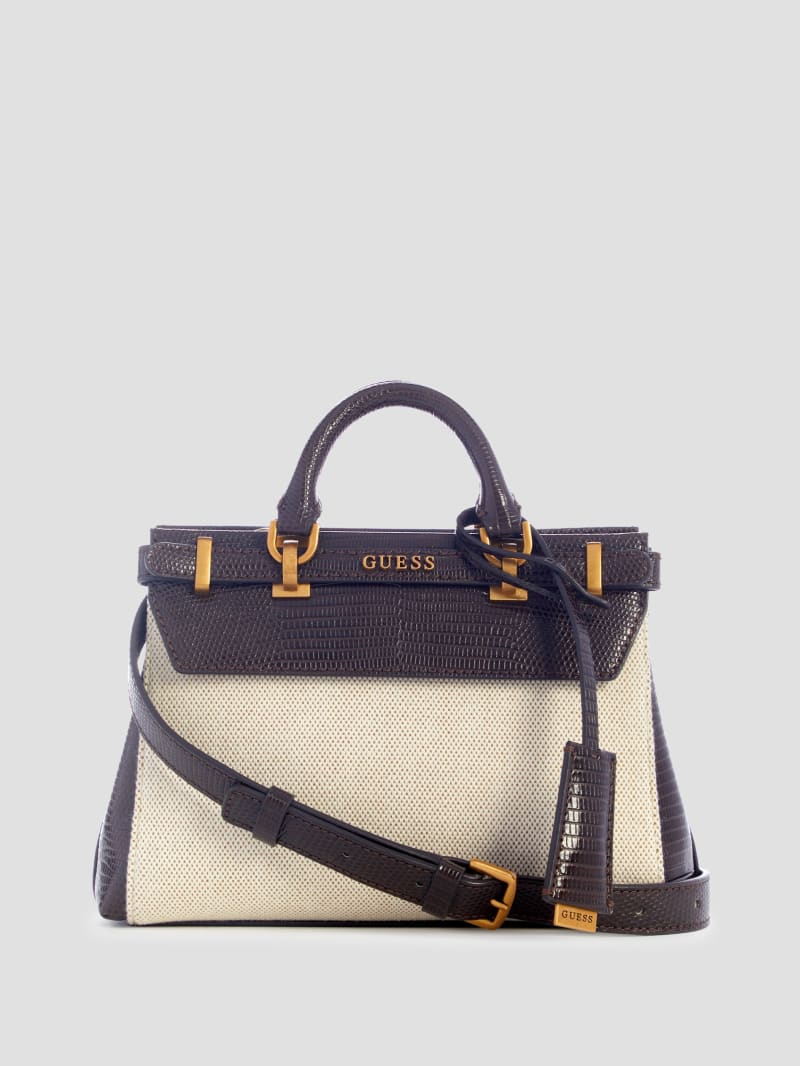 Guess Sestri Canvas Mini Satchel - Natural/Espresso