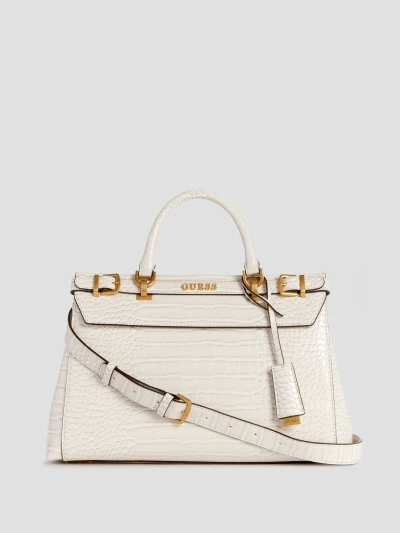 Guess Sestri Crocodile-Embossed Satchel - White