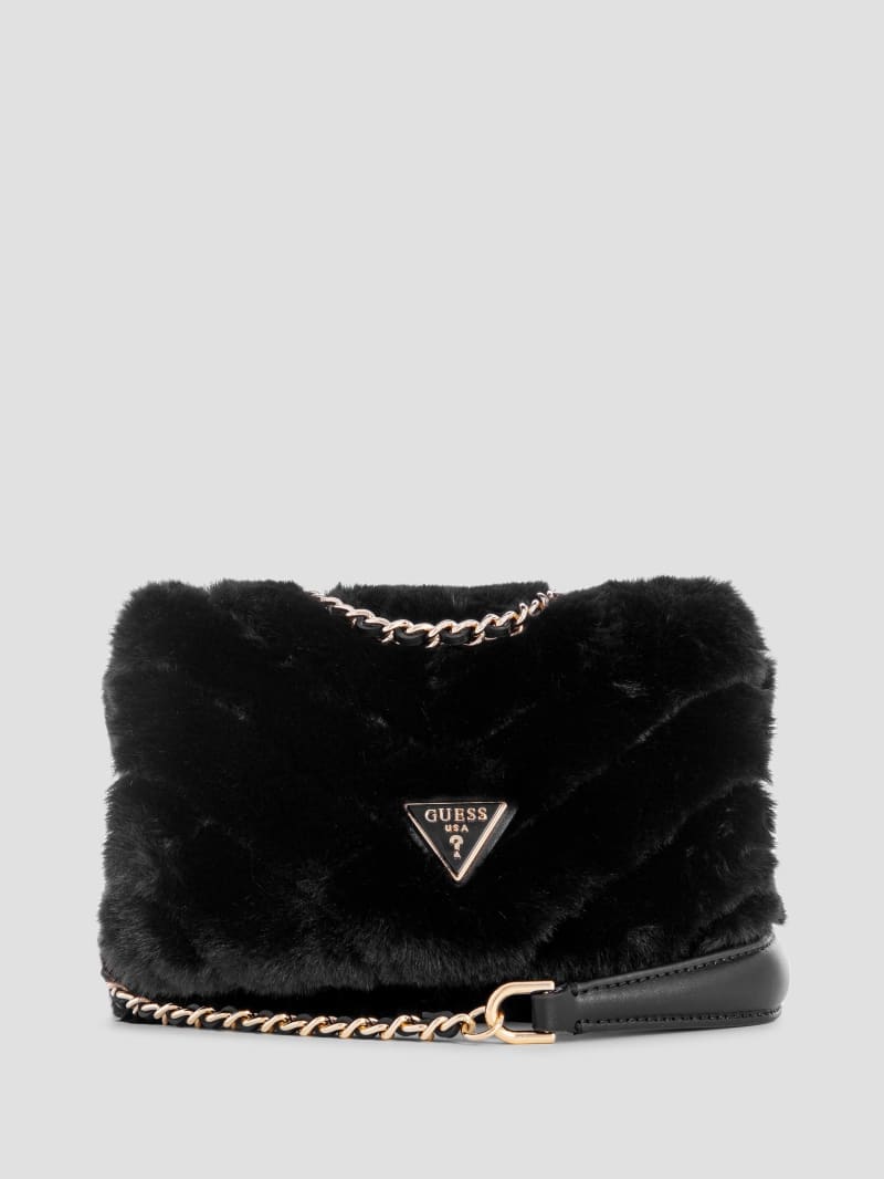 Guess Katine Faux-Fur Mini Convertible Crossbody - Black