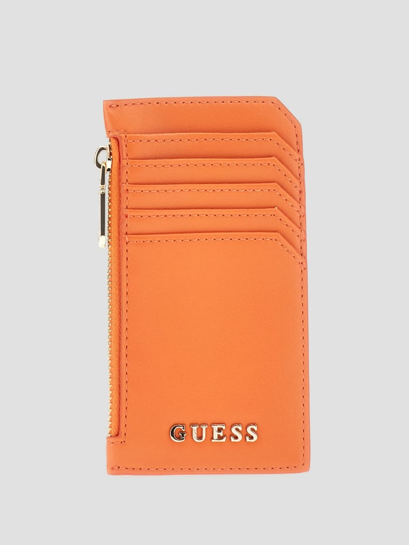 Guess Faux-Leather Zip Card Holder - Orange