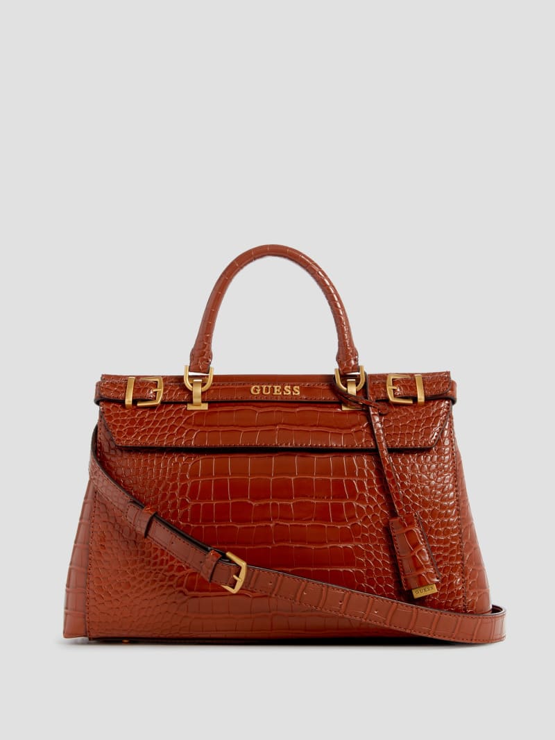 Guess Sestri Crocodile-Embossed Satchel - Cognac