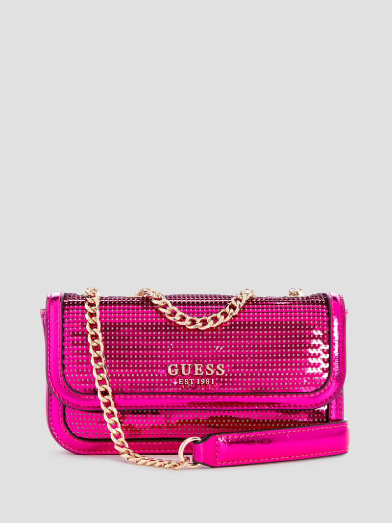 Guess Kaska Sequin Convertible Mini Crossbody - Fuchsia