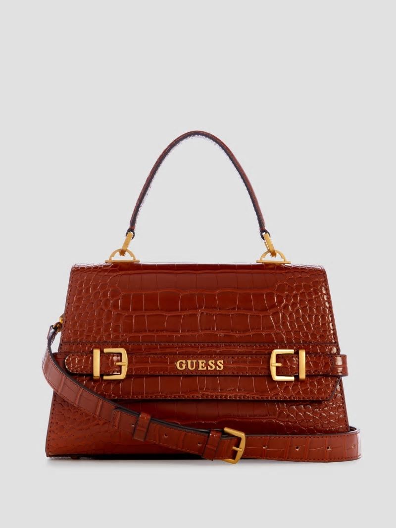 Guess Sestri Crocodile-Embossed Crossbody - Cognac