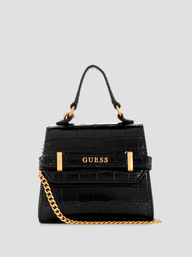 Guess Sestri Crocodile-Embossed Mini Crossbody - Black