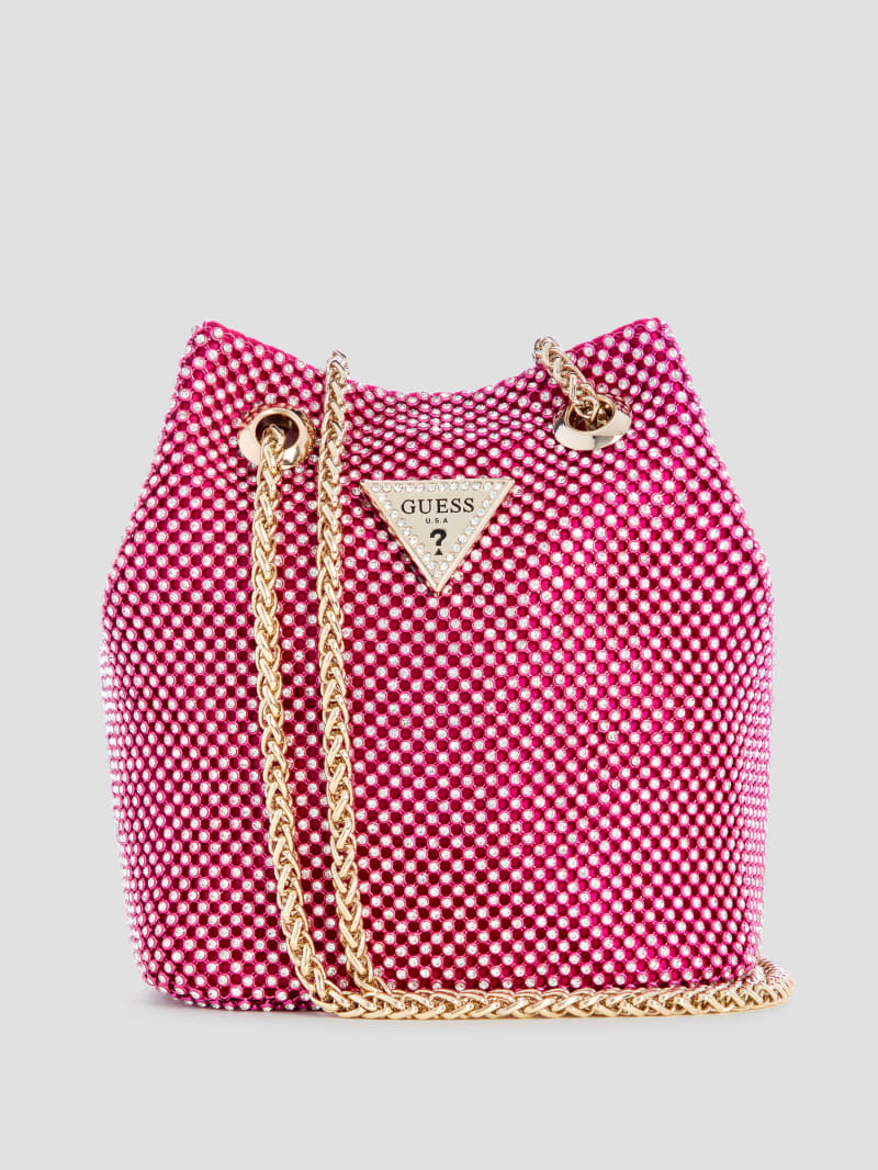 Guess Lua Rhinestone Mesh Mini Pouch Bag - Fuchsia