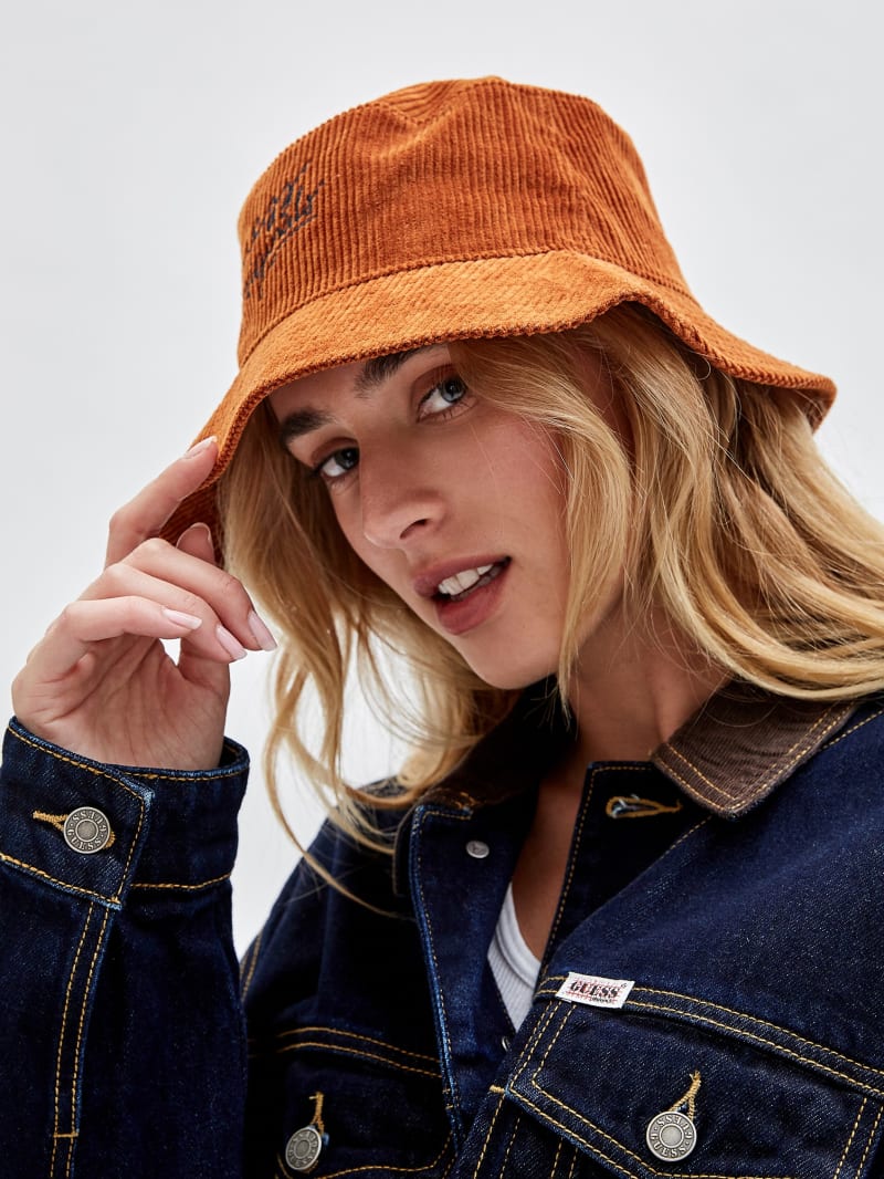 Guess GUESS Originals Corduroy Bucket Hat - Rust Brown