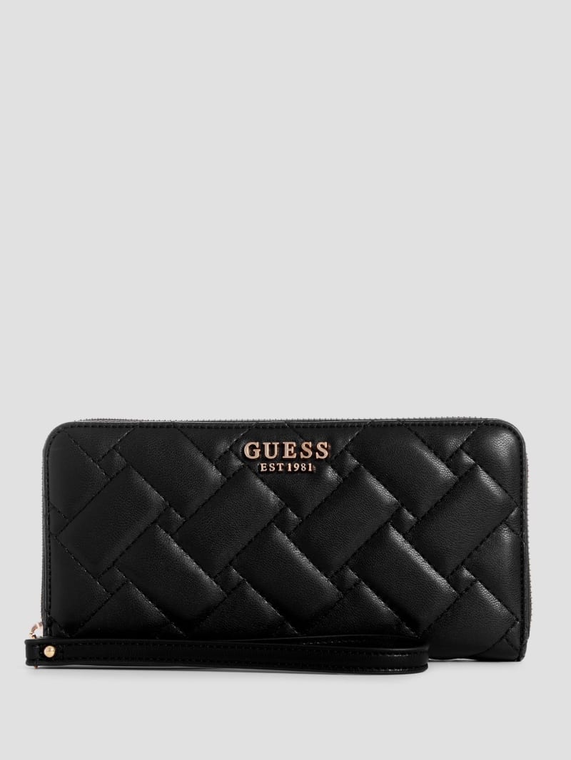 Guess Alanna Large Zip-Around Wallet - Black Floral Print