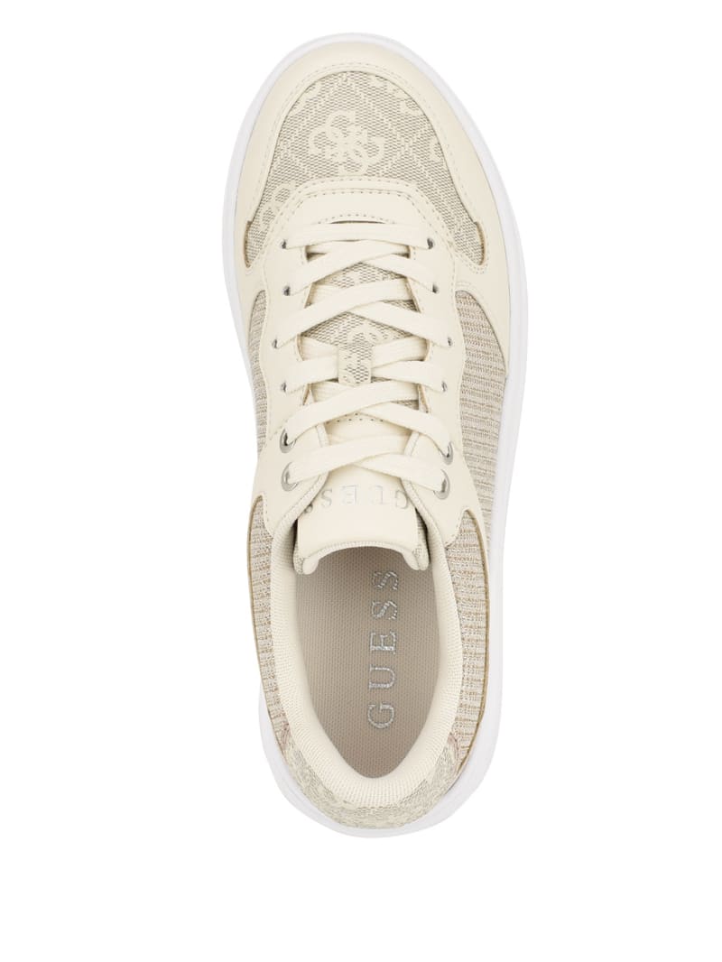 Guess Cleva Logo Embossed Low-Top Sneakers - Light Natural