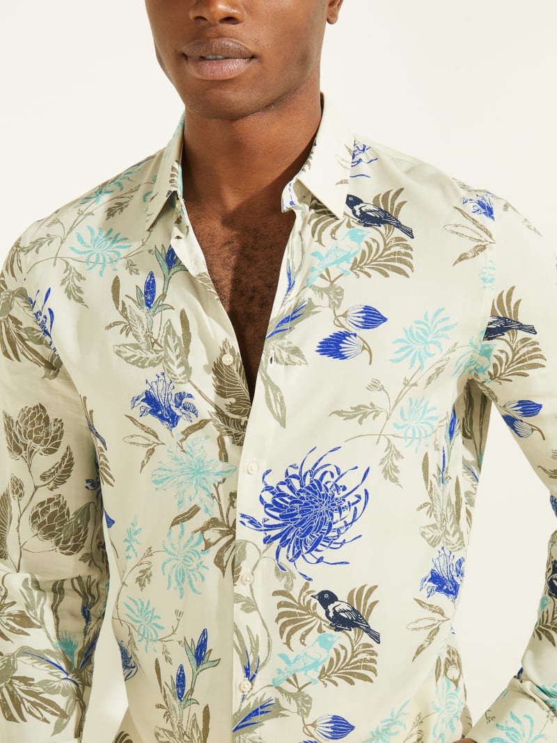 Guess Bird Printed Shirt - Ecru/Turk Majorelle Print