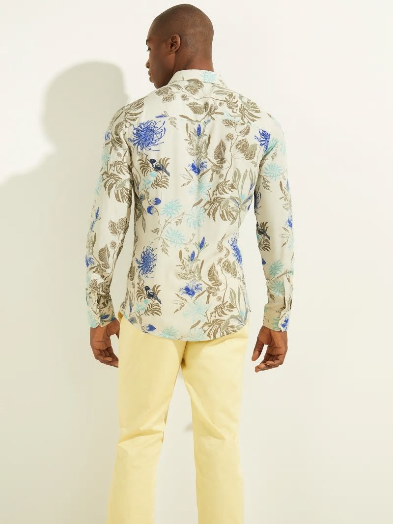 Guess Bird Printed Shirt - Ecru/Turk Majorelle Print