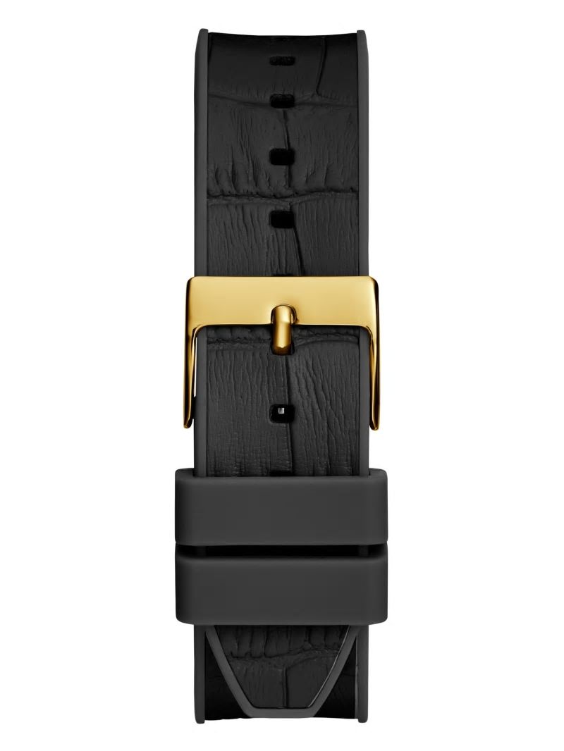 Guess Gold-Tone and Black Crocodile Leather Multifunction Watch - Black Snakeskin