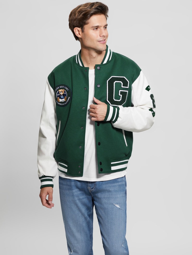 Guess Bear Varsity Jacket - Dark Jade