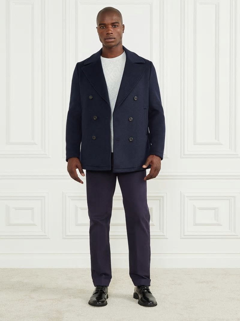 Guess Notched Wool-Blend Peacoat - Bleu éLéGant