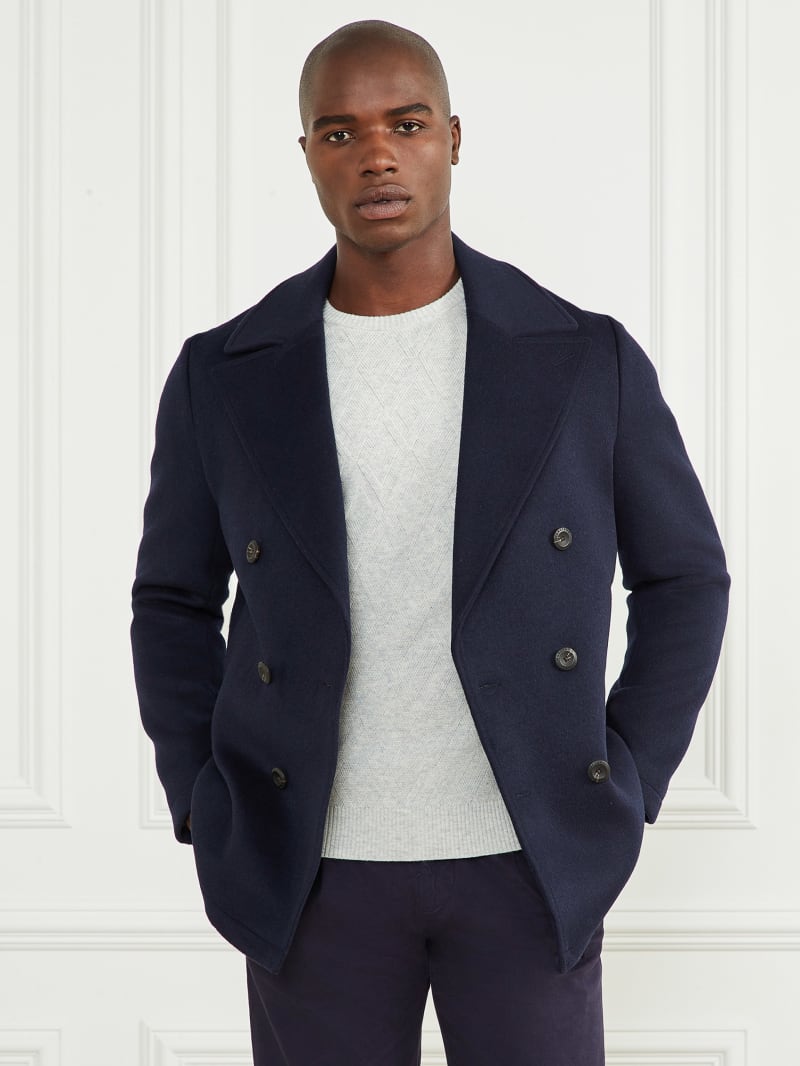 Guess Notched Wool-Blend Peacoat - Bleu éLéGant