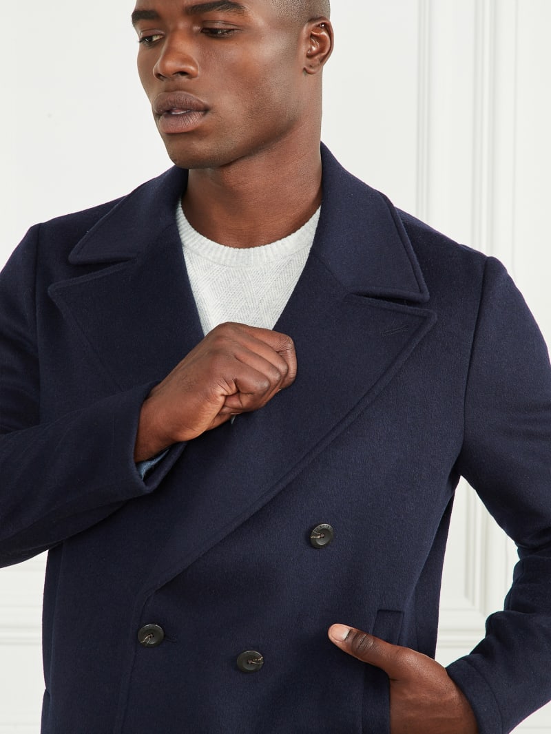 Guess Notched Wool-Blend Peacoat - Bleu éLéGant