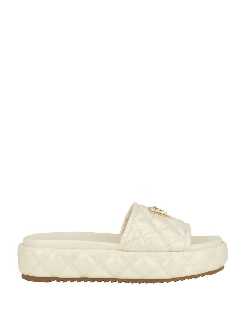 Guess Longo Quilted Flatform Slides - Ivory 150