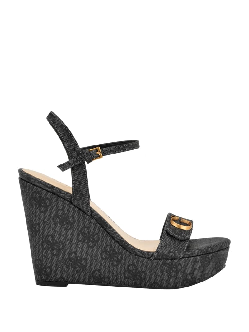 Guess Himifa Shimmer Metallic G Wedge Sandals - Black 001