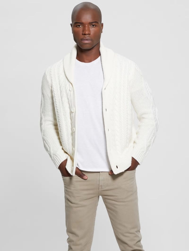 Guess Shane Celtic Cable-Knit Cardigan - Ecru Pearl