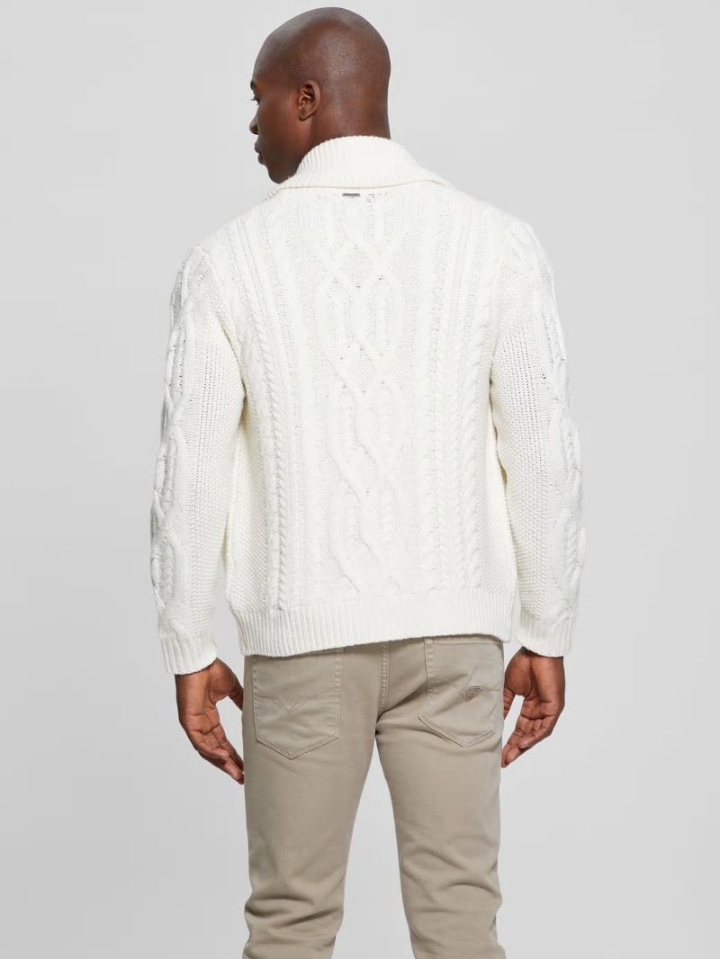 Guess Shane Celtic Cable-Knit Cardigan - Ecru Pearl