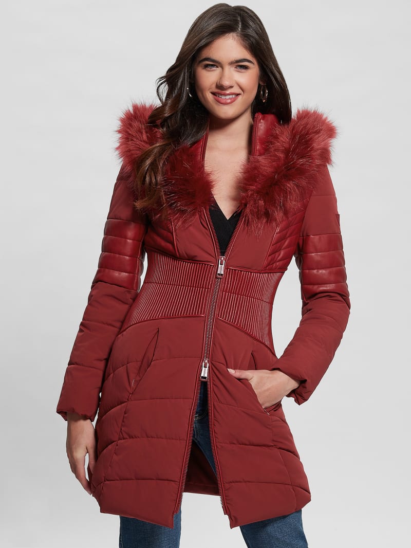 Guess Eco Oxana Quilted Jacket - Beet Juice Red