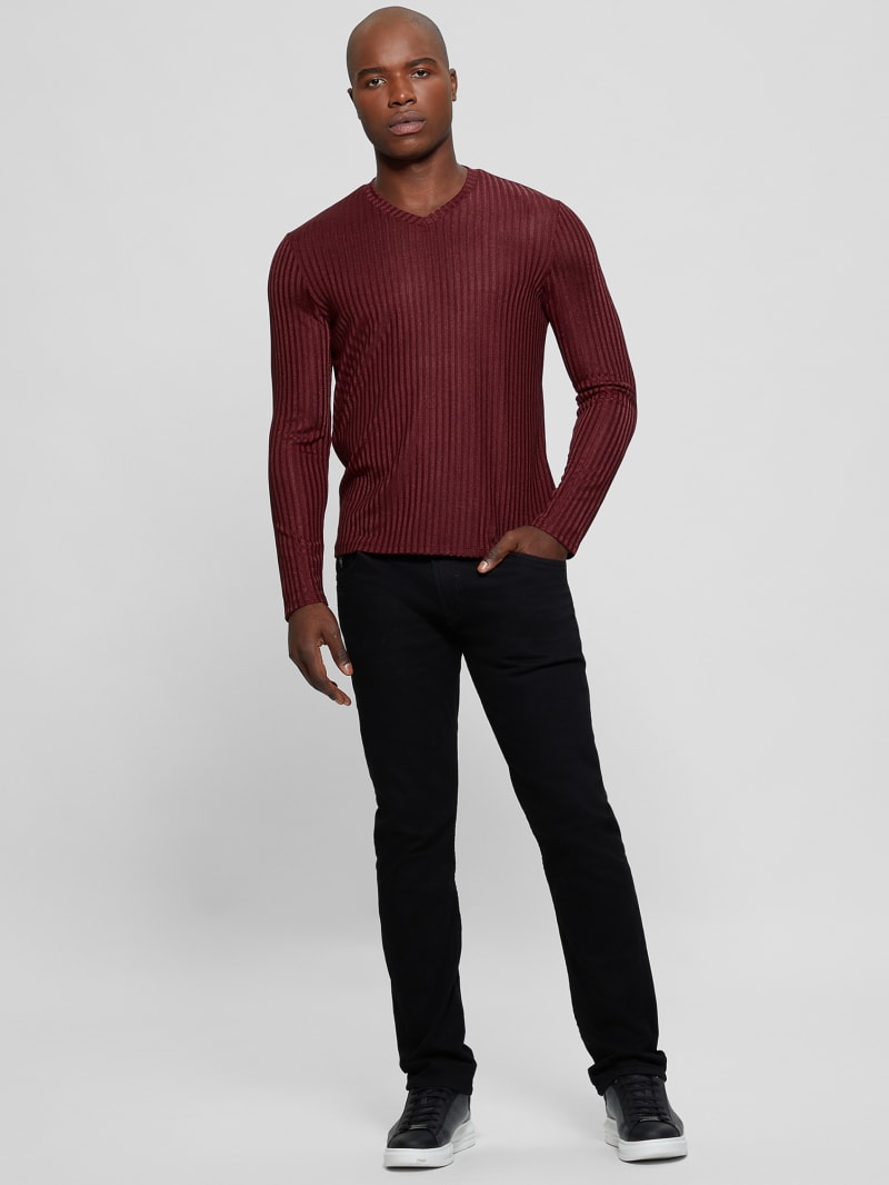 Guess Warehouse V-Neck Knit Tee - Red Noir