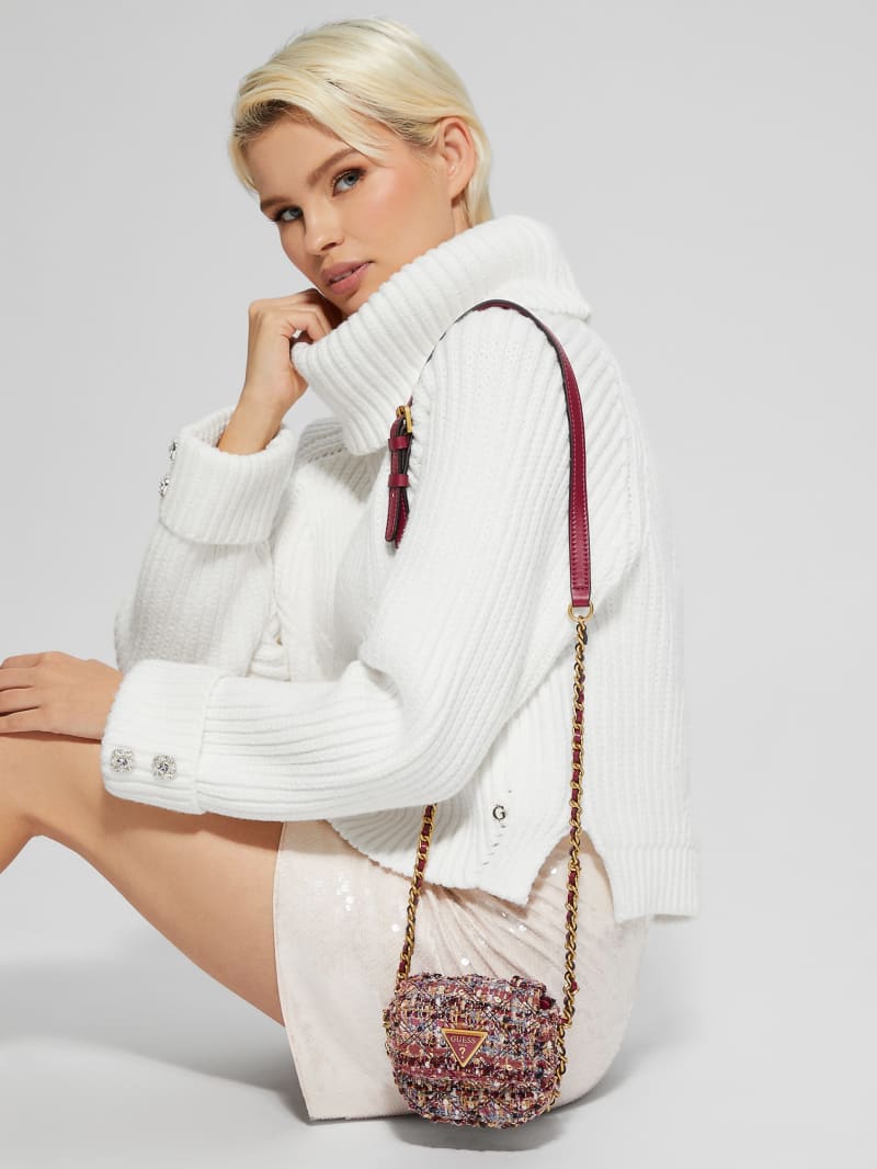 Guess Giully Tweed Micro Mini Crossbody - Purple Multi