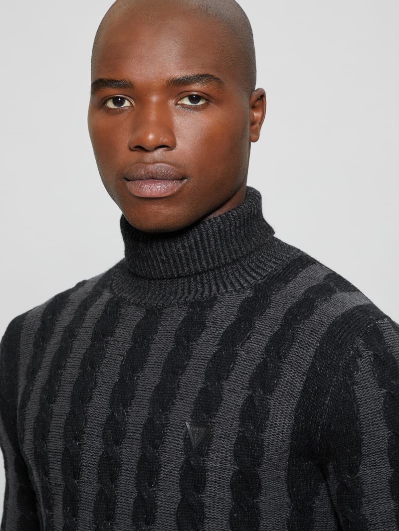 Guess Arkell Turtleneck Cable Sweater - Magnetic And Black Combo