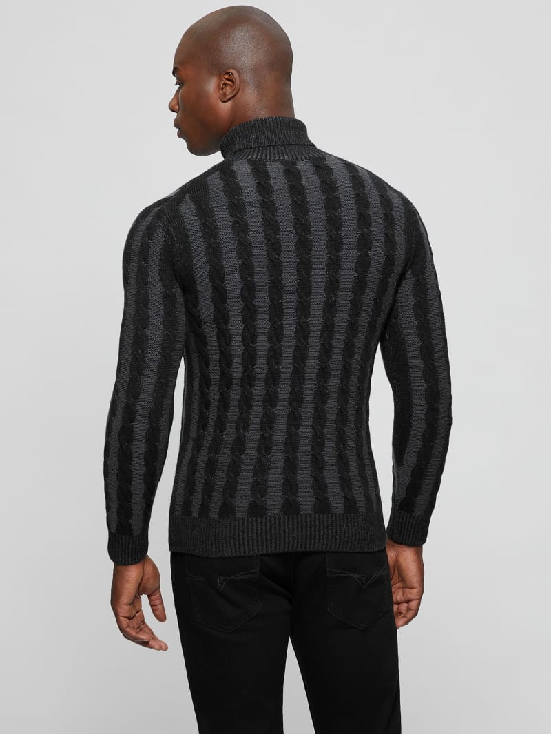 Guess Arkell Turtleneck Cable Sweater - Magnetic And Black Combo