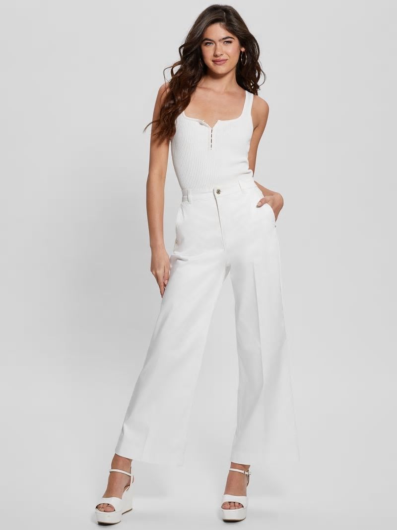 Guess Darma Satin High-Rise Wide-Leg Pants - Pure White