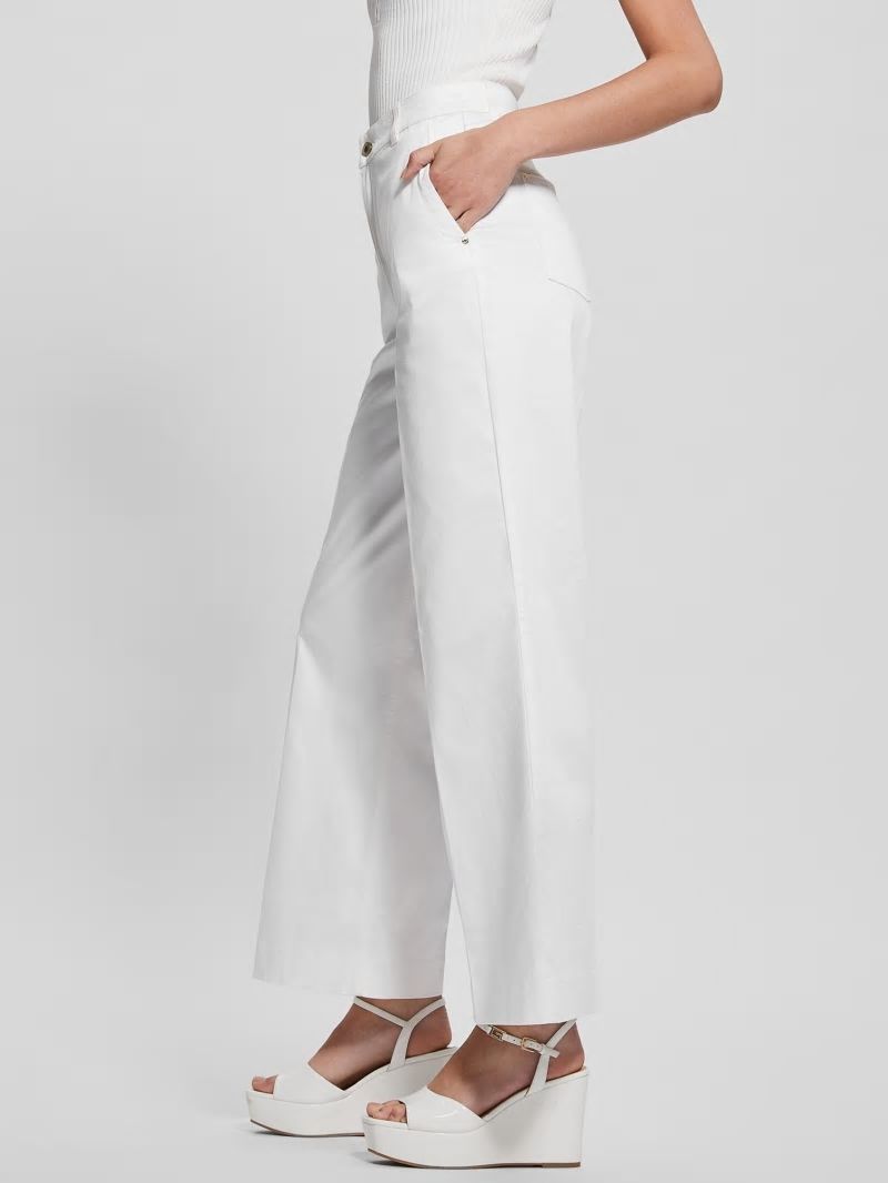 Guess Darma Satin High-Rise Wide-Leg Pants - Pure White