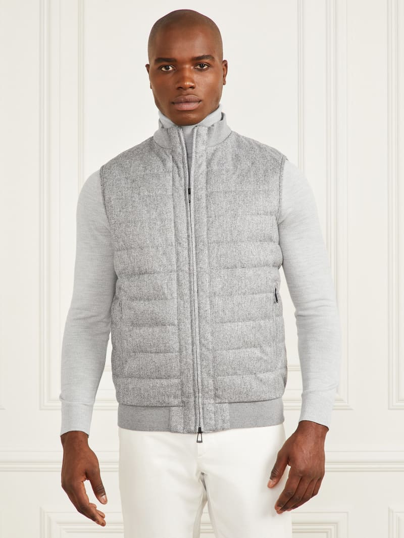 Guess Quilted Twill Vest - Grey Herringbone Melange