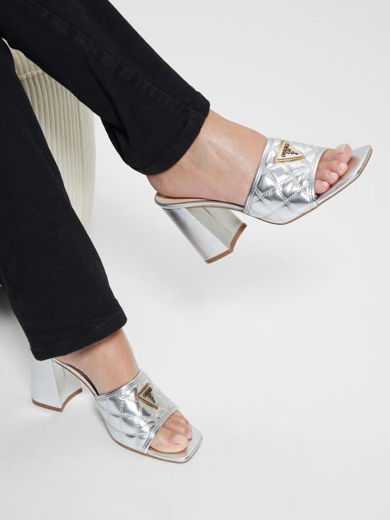 Guess Quilted Block Metallic Heels - Silver 040