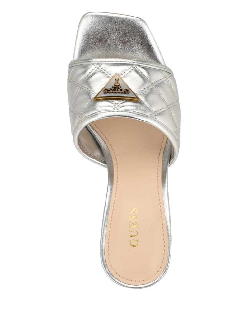 Guess Quilted Block Metallic Heels - Silver 040