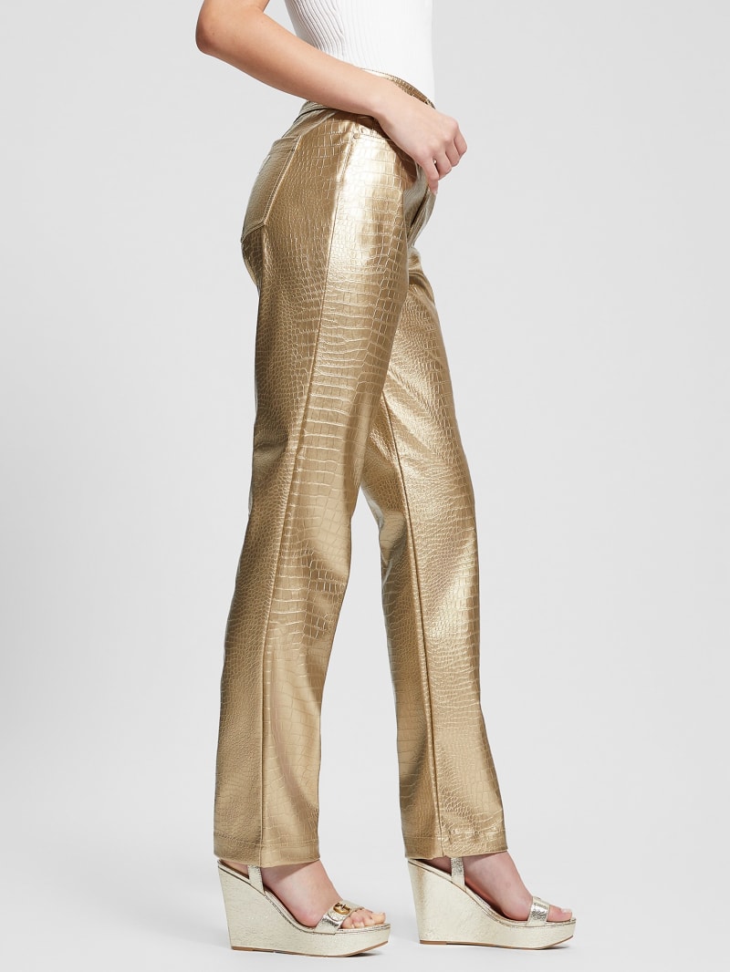 Guess Ambra Metallic Faux-Leather Pants - Light Gold