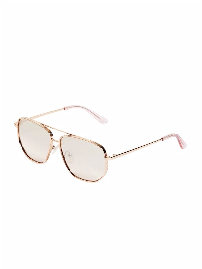 Guess Kelly Aviator Sunglasses - Shiny Rose Gold/Bordeaux