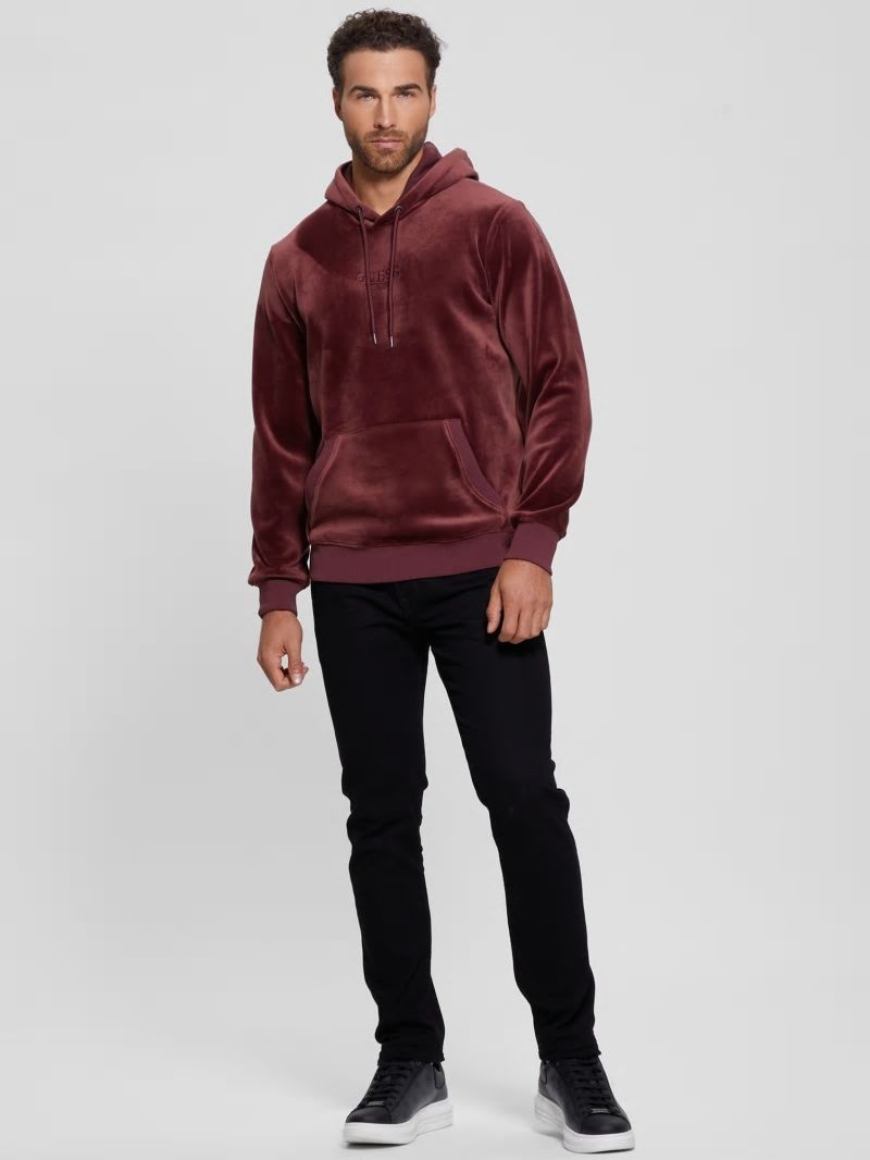 Guess Bonded Velvet GUESS Hoodie - Red Noir