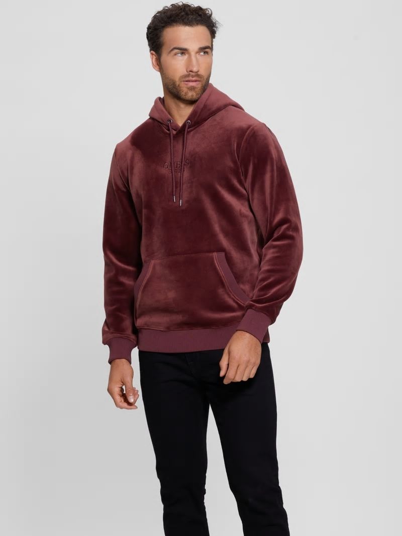 Guess Bonded Velvet GUESS Hoodie - Red Noir