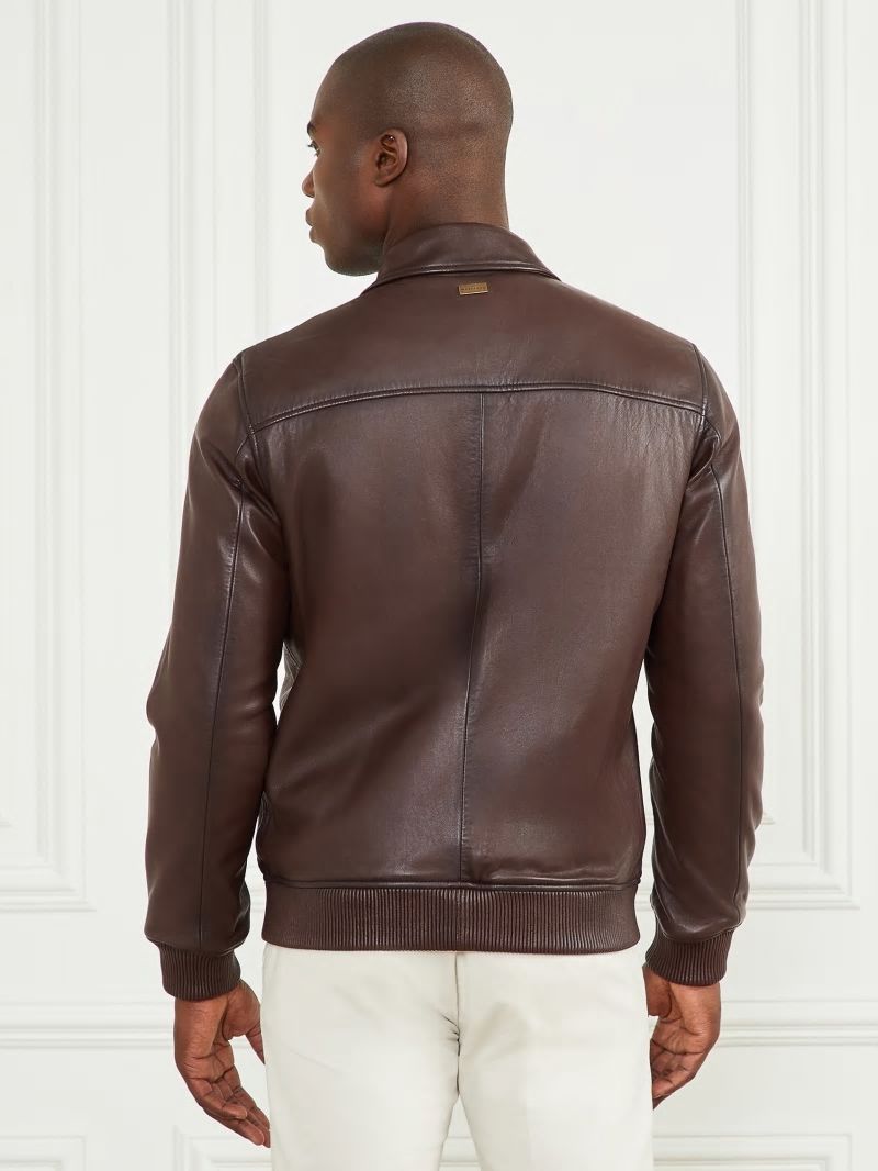 Guess Dark Edges Leather Jacket - Brown Vintage Effcet