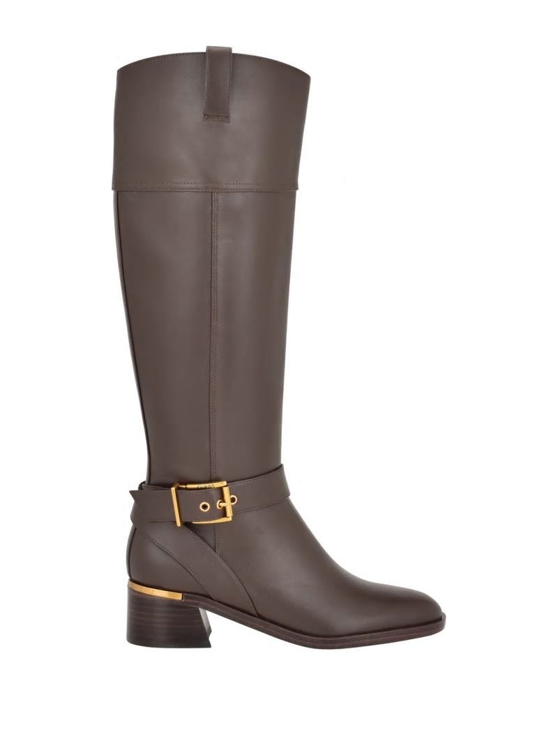 Guess Eveda Buckle Riding Boots - Dark Brown