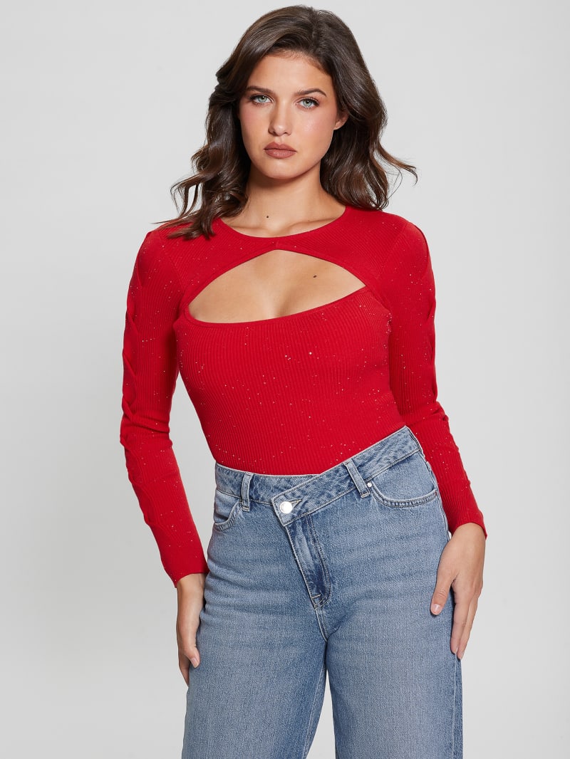 Guess Laurel Micro Sequin Sweater - Delicious Red Multi