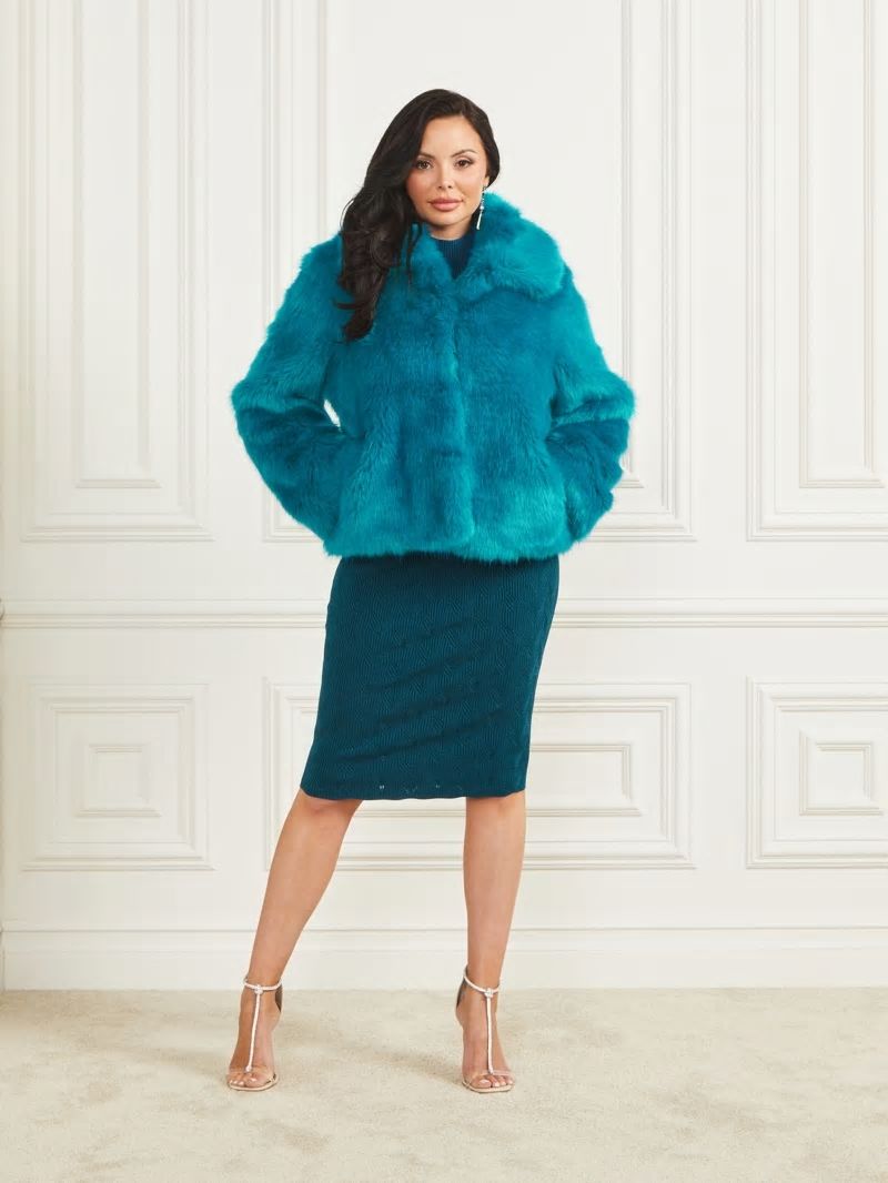 Guess Gwenda Faux-Fur Jacket - Bermuda Blue With Darker