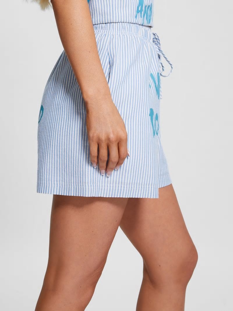 Guess Striped Gingham Slogan Shorts - All I Do Is Chambray Mult