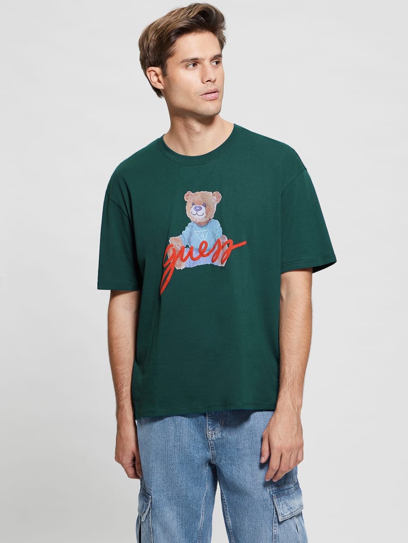 Guess Logo Bear Tee - Dark Jade Multi